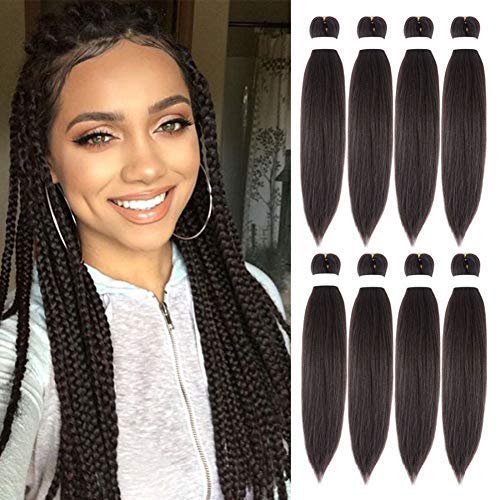 Cabello trenzado preestirado de 18 pulgadas, 4 paquetes de cabello trenzado preestirado Kanekalon, trenzas de ganchillo Yaki (18 pulgadas, 4 piezas,