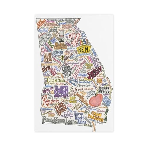 ANFOTCM Georgia Music Map Color Canvas Posters Wall Art Bedroom Office Room Decor Gift 12x18inch(30x45cm)