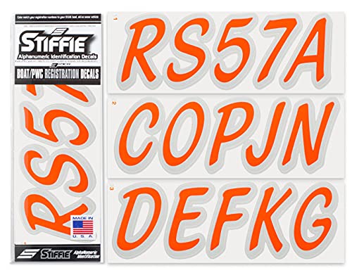 Image of Whipline Solid Orange /Silver 3 inch Alpha-Numeric Registration Identification Numbers Stickers Decals for Boats & Personal Watercraft