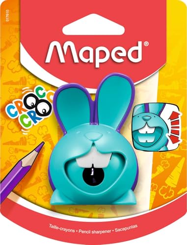Image of Maped Croc Croc 1 Hole Pencil Sharpener for Kids|Smooth Sharpening|Mess-Free|Comfortable Grip for Easy Holding|Fancy Rabbit Style|Canister Stores the Dust|Long Lasting|Ideal for Daily Use|Pack of 1