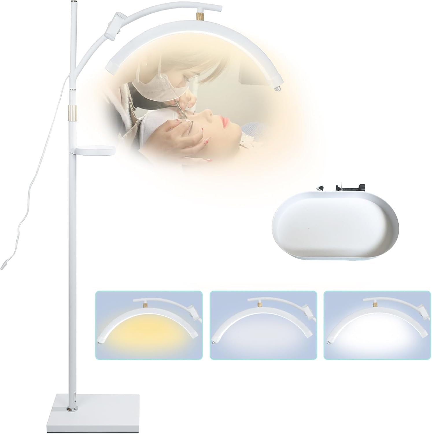 Lash Light Lash Lamp for Eyelash Extensions Adjustable LED Floor Eyelash Light Esthetician Light Half Moon Light Tattoo Light Shadowless Lighting for Beauty Skincare Nail Tech Tattoo Artists WR White