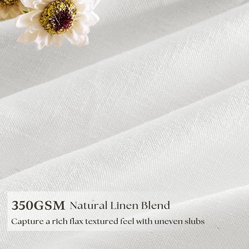 Image of Off White Pinch Pleated Semi Sheer Linen Curtains 86 Inch Long | 86 Inch Length, Ivory, Light Filtering, Privacy, Bedroom, Office, Burlap Textured, Memory Shape, Hook Rings, Boho, Modern