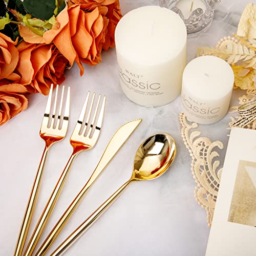 Rubtlamp 180Pcs Gold Plastic Silverware,Luxury Gold Plastic Cutlery,Heavy duty Golden Disposable Flatware, Utensils Set Disposable Include 60Gold Forks,60Gold Spoons,60Plastic Knives for Party,Wedding - Image 6