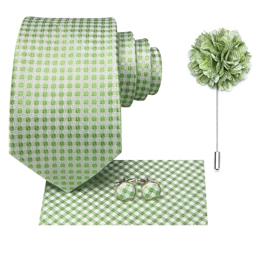 Image of Hi-Tie Mens Paisley Floral Striped Ties Set Silk Necktie and Lapel Pin for Men Pocket Square Cufflinks Set Business Wedding