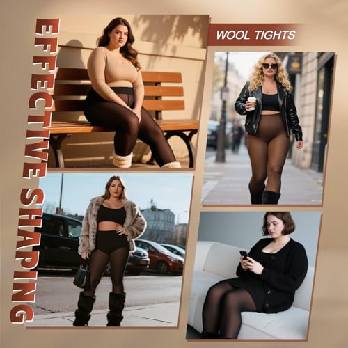 HONGTEYA 2 Pairs Plus Size Fleece Lined Tights Women, Fake Translucent Thermal Tights Pantyhose Sheer Leggings4