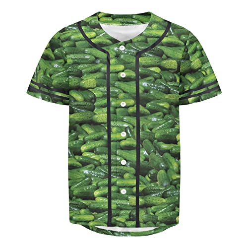 Dill Pickles Men's Short Sleeve Baseball Jersey Button Down Shirts Sports Uniform