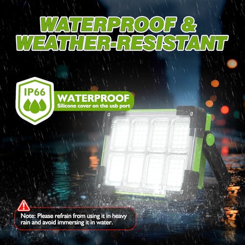 Image of Solar Rechargeable Work Light, 144 LED 10000LM Led Work Light with 4 Modes | Portable Flood Light with Stand, IP66 Waterproof Outdoor Working Light for Emergency Mechanic Camping Repair