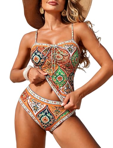 Image of ZAFUL Bandeau Tankini Swimsuits for Women Tummy Control Slim Fitted Swimwear Strapless 2 Piece Bathing Suit