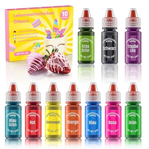 Wwtop Colorant Alimentaire Liposoluble 10 CouleursX6ml Ensemble Colorant Alimentaire à Base d'huile de Chocolat Concentration pour Gâteaux, Pâtisserie,...