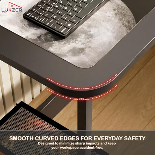 Image of Lukzer Engineered Wood L-Shaped Corner Study and Computer Laptop Table for Home or Office |MST-007 /Black & Black | Multi-Functional Sturdy Gaming Station and WFH Desk with Metal Frame