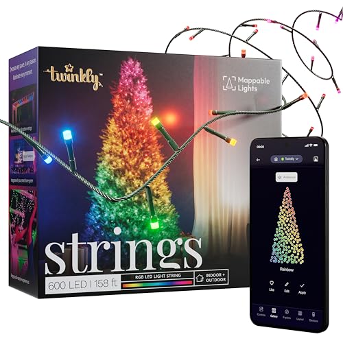 Twinkly Strings 600 LED RGB, LED Light String, Smart Multicolor LED Lights, Christmas Lights, Mappable LEDs, IP44, Green Wire, Packaging May Vary, 157.5ft