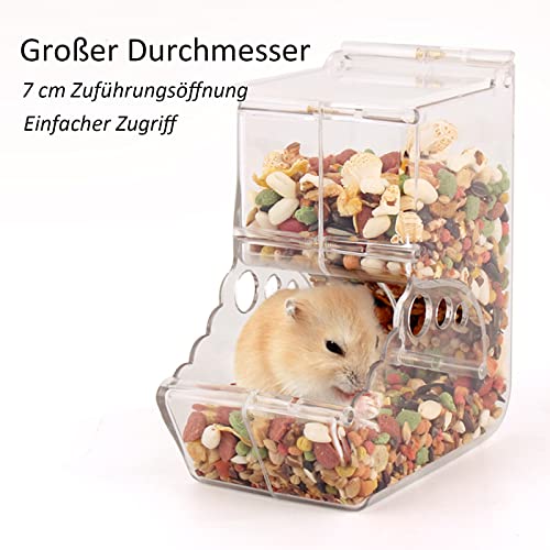 VERTUPET Hamster Futterspender, Automatischer Hamsterfutterautomat, Große Kapazität, Transparent, Schwerkraft-Futterstation Geeignet für Hamster, Meerschweinchen, Papageien, Mini-Igel (400ml)