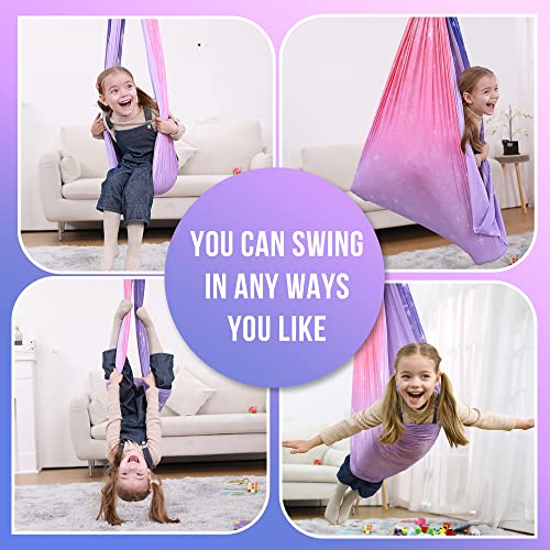 Sensory Swing, Indoor & Outdoor Sensory Swing for Kids & Adults, Double Layer Therapy Cuddle Swing for Kid with Autism, Holds up to 300lbs, Pink - Image 5