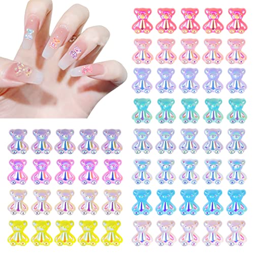 Art d'ongle en Résine D'ours 3D Résine Décorations Perles à Ongles d'Ours Cristal pour Le Décor de Manucure DIY Ornements Paillettes 12 Couleurs 60 Pièces Cover