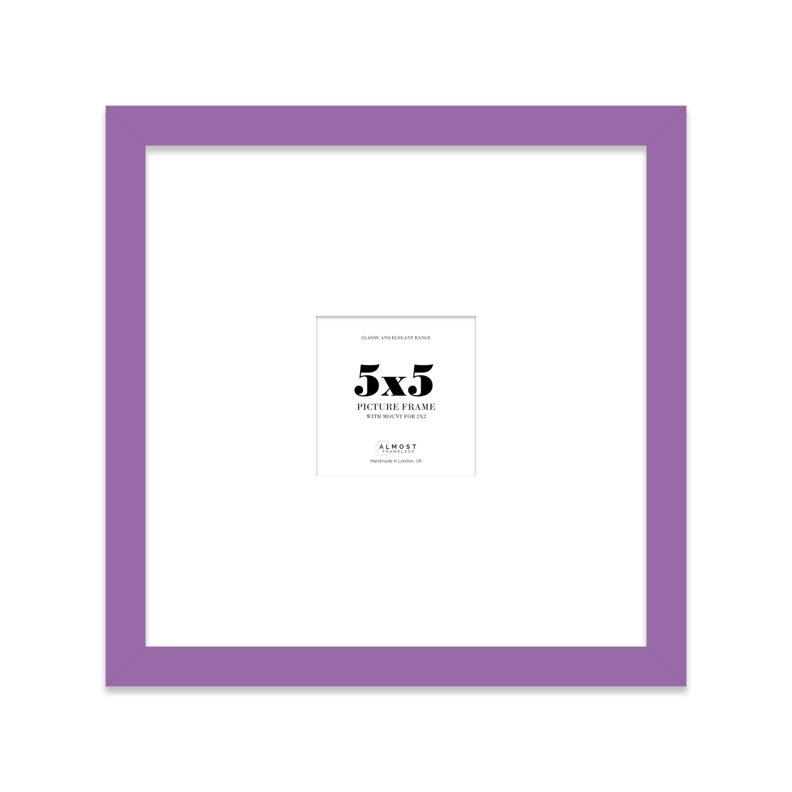Almost Frameless 5x5 Square Picture Frame, Display Pictures 2x2 With Mat or 5x5 Without Mat, Wall Hanging & Free Standing Photo Frame, Purple, 1 Pack