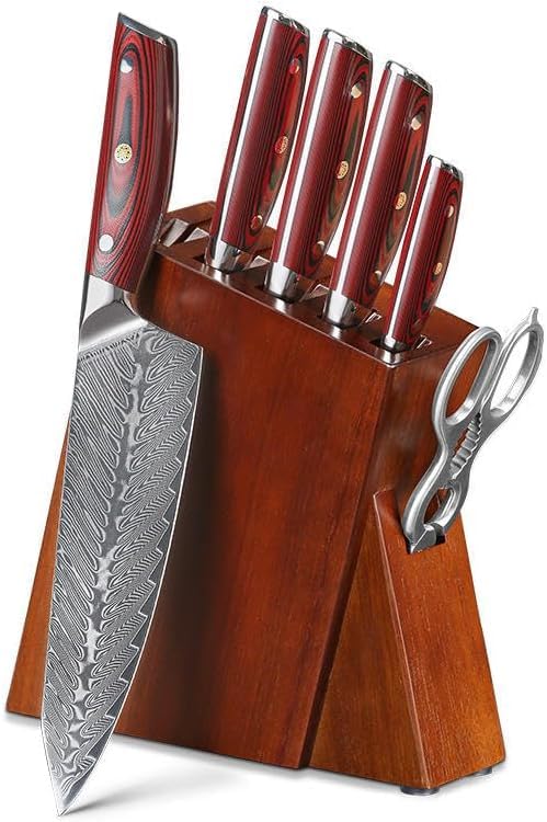 Kitchen Knife Set 7-Piece Damascus Knife Block Set Professional 73-Layer Japanese VG10 Steel - Chefs Cleaver Knife Kitchen