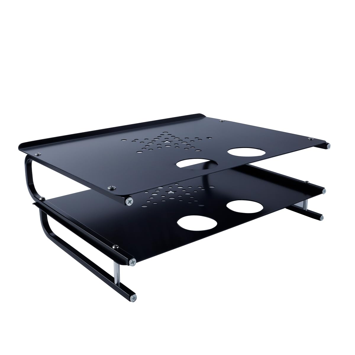 Mensola da parete a 2 ripiani per TV Box/Proiettore/Decoder via cavo/Lettore DVD/Decoder multimediali/Console di gioco, nera