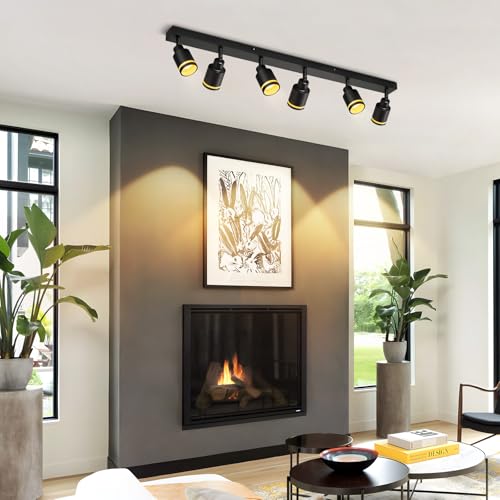 meoaow Deckenstrahler Modern Schwarz Deckenleuchte: 6 Flammig Schwenkbar Deckenspots Küchenlampe Metall Flurlampe GU10 Deckenlampe Strahler für Büro Schlafzimmer Esszimmer, Ohne Leuchtmittel – Bild 3