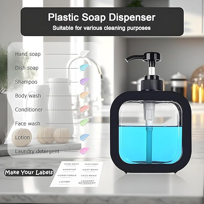 Image of MARKWELL Soap Dispenser for Wash Basin, Pack of 2 | Hand Wash Dispenser Bottle for Bathroom & Kitchen | Liquid Soap Pump Bottle | Refillable Handwash Dispenser | Multicolor