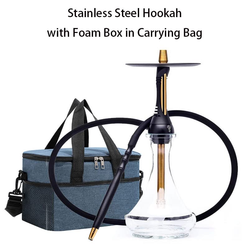 Shisha Komplett Set Edelstahl, Stainless Steel Hookah Mit Silikonschlauch Tabakkopf Kohlezange (Black) – Bild 3