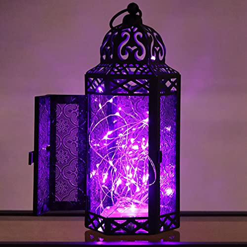 Vela Lanterns Metal Moroccan Decorative Led Fairy Lights Candle Lantern Holders For Home Decor, Purple, Medium #TOP2