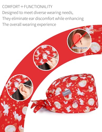 Image of Kousenpu Scrub Caps for Women, Adjustable Women's Surgical Cap with Buttons, Breathable Cute Design for Nurses and Doctors