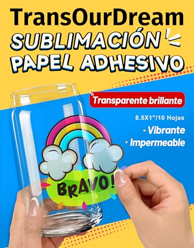 TransOurDream Papel adhesivo de sublimación transparente,Sublimation Sticker Paper (8,5 x 11pulgada,10 hojas) para impresora de inyección de tinta de sublimación, ideal para decoraciones navideñas