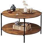 WLIVE Round Coffee Table, 32.6" Small Coffee Table with Storage Shelf, 2-Tier Circle Wood Center Table for Living Room, Apartment, Rustic Brown