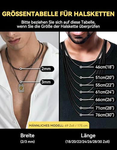 ChainsHouse Männer Halskette 3mm Lederband Kette mit Verschluss Herren Leder Lederband Schwarz Halskette 46cm Geflochtene Lederkette Schwarz Herren Kunstlederband Halsband Schmuck für Valentinstag