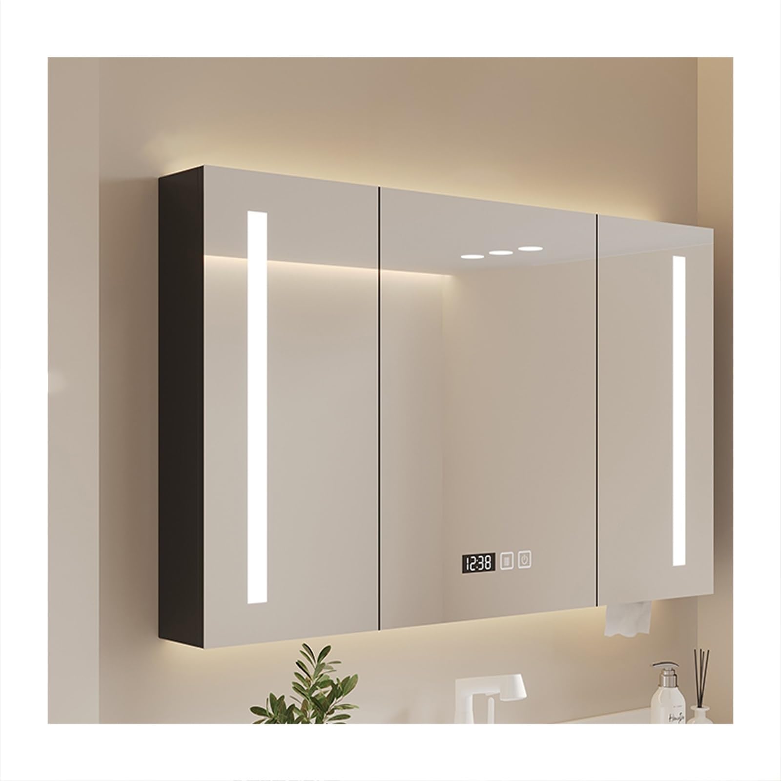 FLYIODFCXV bathroom mirror cabinet, Bathroom Cabinet Mirror，One-Button Defogger, High-Definition(Black,108 * 70cm/42.5 * 27.5in)