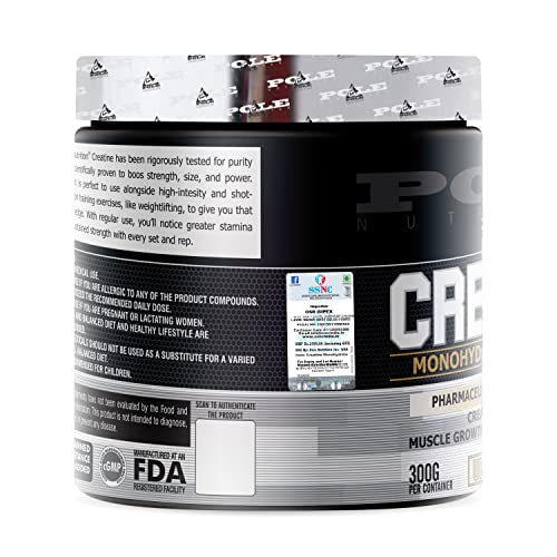 Pole Nutrition Creatine Monohydrate - Micronized Pharmaceutical Quality Powder | Unflavored 300g | Enhance Strength, Power, and Muscle Performance