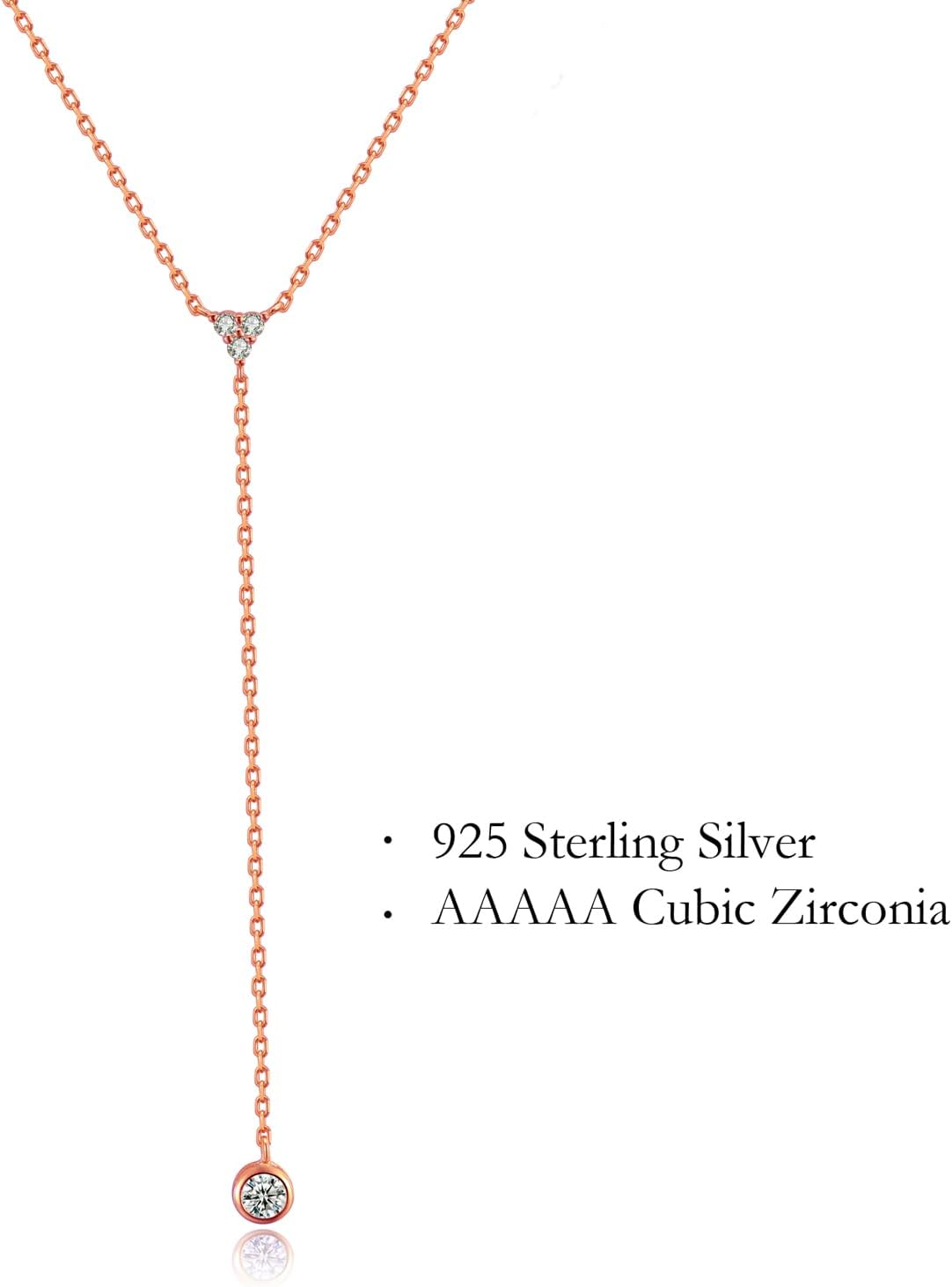 Metzakka Handmade Sterling Silver Lariat Necklace, Simulated Diamond Dainty Drop Y Chain Necklace for Women - Image 2