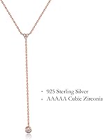 Vista 13 de Metzakka Handmade Sterling Silver Lariat Necklace, Simulated Diamond Dainty Drop Y Chain Necklace for Women Gold with Gift Box