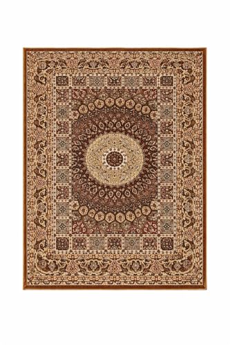 SAHIBA CARPETS Premium Floral Printed Floor Carpet with Ethnic Design | Living Room, Bedroom & Office Rug | 4 X 6 Feet (Brown, Beige & Cream)