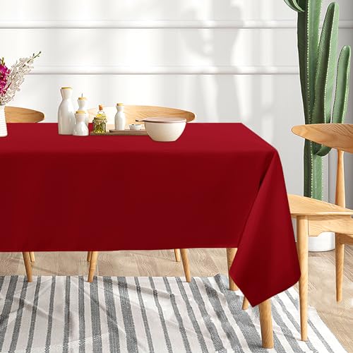 Image of sancua 6 Pack Red Tablecloth 60 x 102 Inch, Rectangle Table Cloth for 6 Feet Tables - Stain and Wrinkle Resistant Washable Polyester Table Cover for Dining Tables, Buffet Parties and Camping