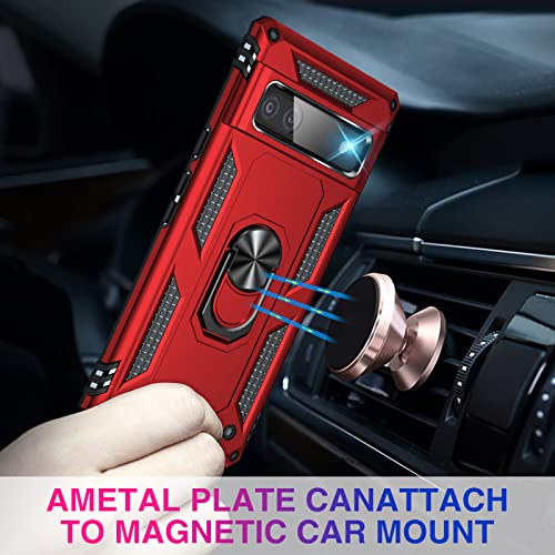 For Google Pixel 6A Case With Screen Protector, Military Grade Shockproof Heavy Duty Protective Phone Case Pass 16Ft Drop Test With Magnetic Kickstand Car Mount Holder For Google Pixel 6A 2022 Red #TOP2
