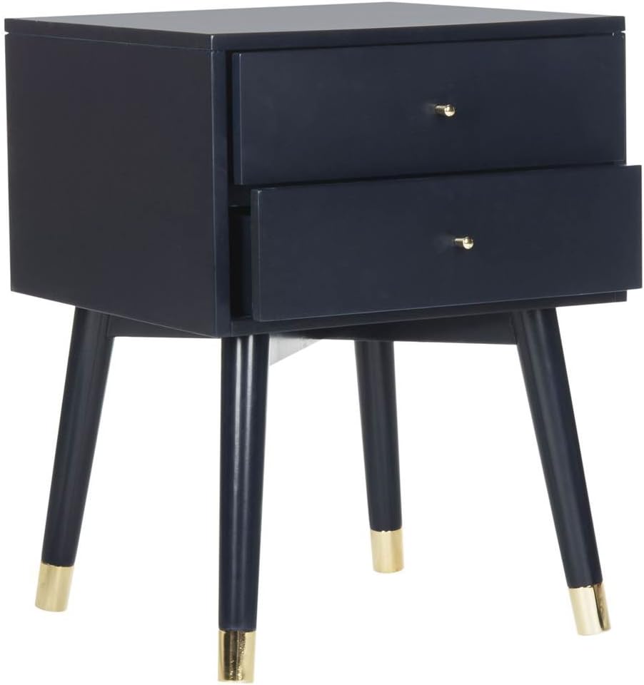 Lyla Transitional 2-Drawer Nightstand in Navy with Gold Accents