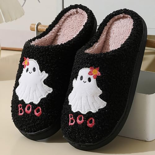 Halloween Slippers For Women 2025 Pumpkin Slipper for Womens Mens Plush Warm Spooky Lantern Holiday House Shoes Cozy Couple Home Slides Cute Winter2