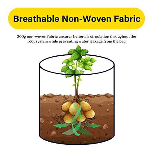Ipower 10 Gallon Potato Grow Bags With Flap, 5-Pack Thick Nonwoven Fabric Planter Pot With Handles And Harvest Window For Potato Tomato And Vegetables, Black #TOP3