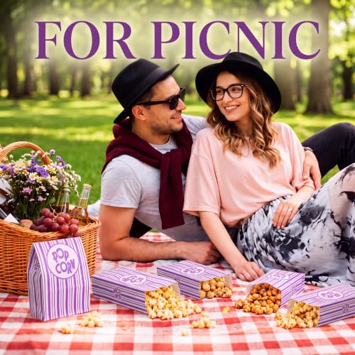 Image of Thenshop 200 Pcs Paper Popcorn Bags Flat Bottom 2 oz Disposable Film Individual Servings Oil Resistant Leak Proof Container Vintage Retro Purple and White Popcorn Sleeves Bags