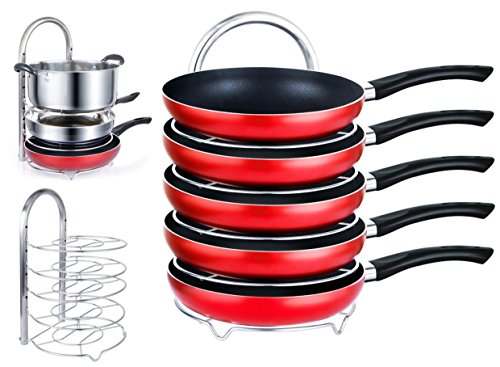 Ever rich® regolabile in altezza pan pot organizer, 5 ripiani da cucina pentole Holder Hanger mensole/Storage Solutions per armadio da cucina piano di lavoro/controsoffitto (Silver)