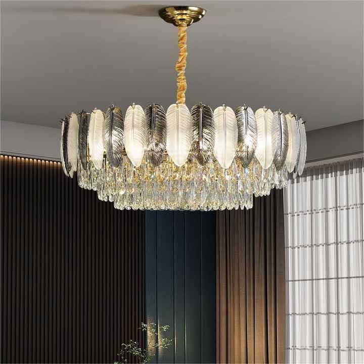 Image of Liner Crystal Chandelier for diningTable /Jhumar /Jhoomar Light for Hall, Chandelier for Living Room Smart Voice Assist (Google, Alexa), App Control 3 Color