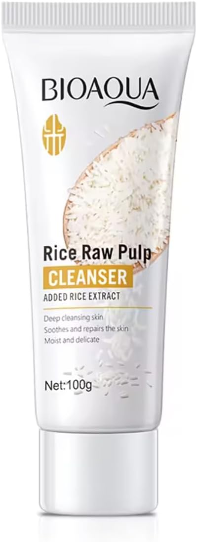 BIOAQUAFacial Rice Raw Pulp Foam Cleanser Face Deep Cleansing Soothes Skin Moisturizing Delicate 100g / 3.38fl.oz
