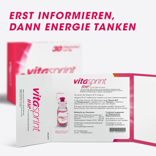 Vitasprint B12 – Vitasprint B12 Trinkfläschchen, 30 St. – Hochdosiertes Vitamin B12 mit wertvollen Eiweißbausteinen für mehr geistige und körperliche Energie. Bei Müdigkeit und Abgeschlagenheit