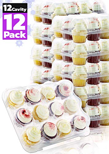Chefible Premium 12 Plastic Disposable Cupcake Carrier Container Box High Dome, Extra Sturdy