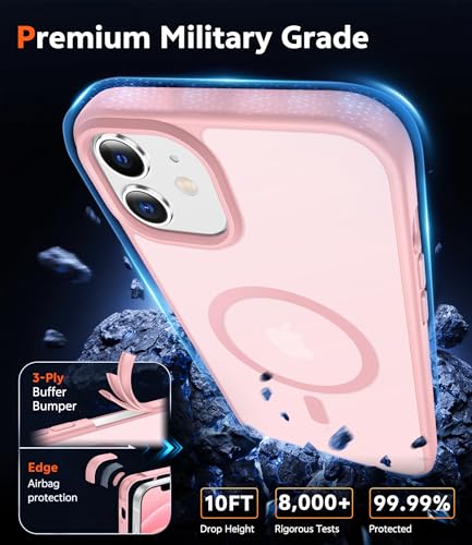 Image of FNTCASE for iPhone 13 Mini Case: iPhone 12 Mini Case Matte Magnetic Phone Cases Compatible with Magsafe Slim Anti Yellowing Military Grade Drop Rugged Protective Translucent Cell Cover (C-Pink)