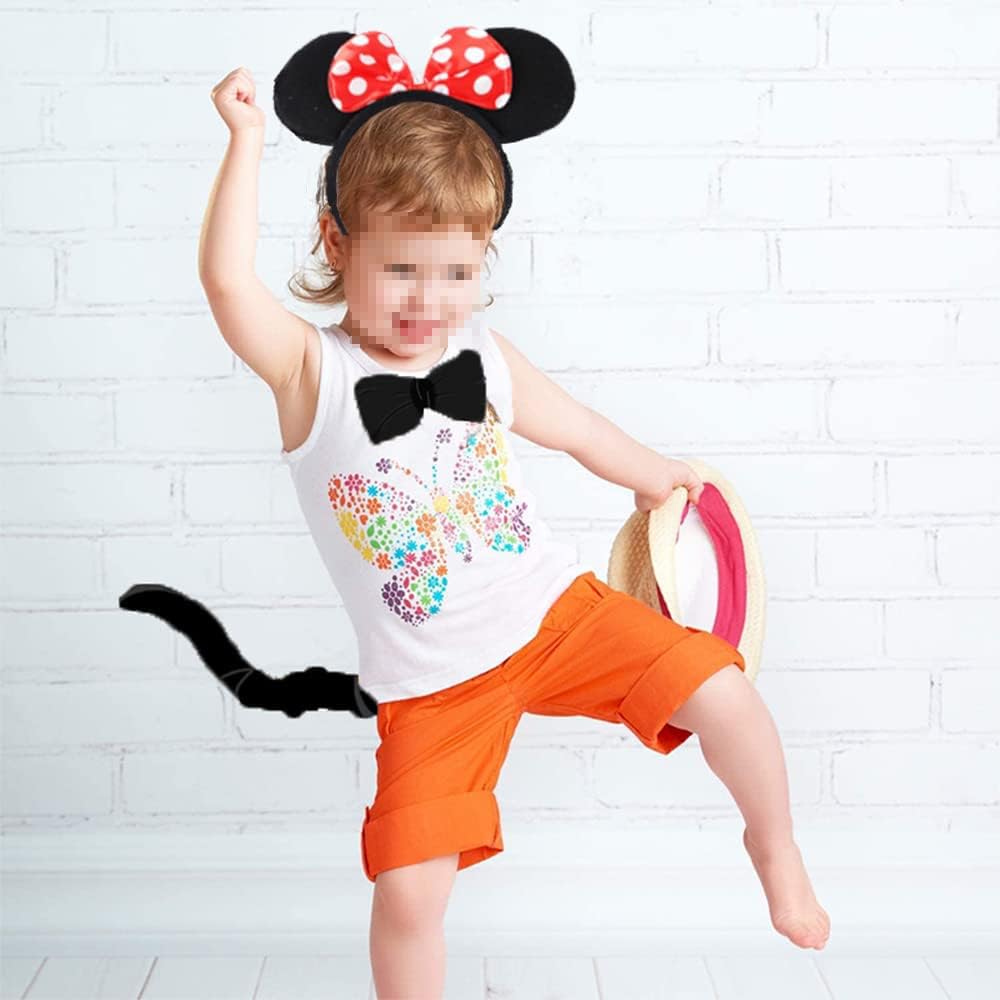 Animal Ears Bow Tail Set,Animal Costume Set Fancy dress set print animal ears with a tail and matching bow Carnival Party Decoration Costume Accessory(Red Mickey Costume) - Image 4