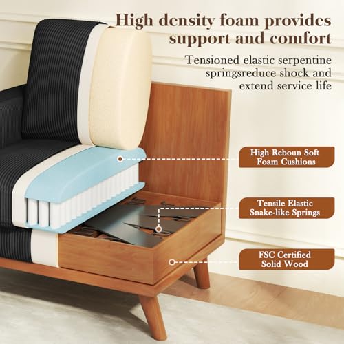 Image of Vesgantti 38.5 inch Accent Chair Black, Comfy Corduroy Single Sofa Seat with Spring Cushion, Upholstered Armchair with Deep Seat, Reading Chair for Adults, Modern Sofa for Living Room, Bedroom