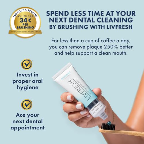 Image of LIVFRESH Toothpaste Gel, Clinically Proven to Remove Plaque 250% Better, Does Not Irritate Gums, Reduces Tartar Buildup, Peppermint, 2 Pack