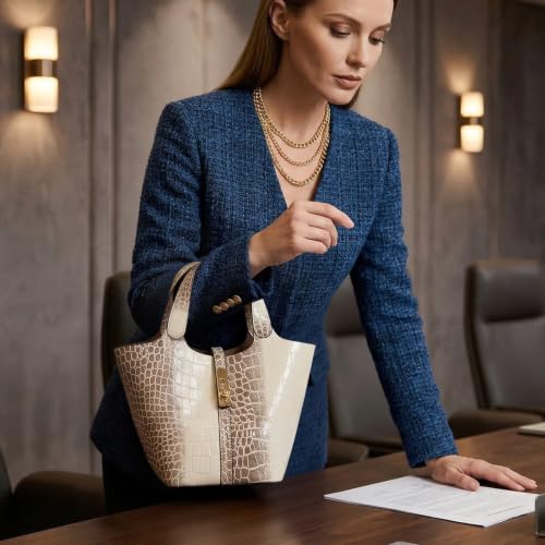 Image of Tote Bag for Women Vegan Leather Bucket Purse for Women Top Handle Handbag Shoulder Bag with Detachable Small Purse